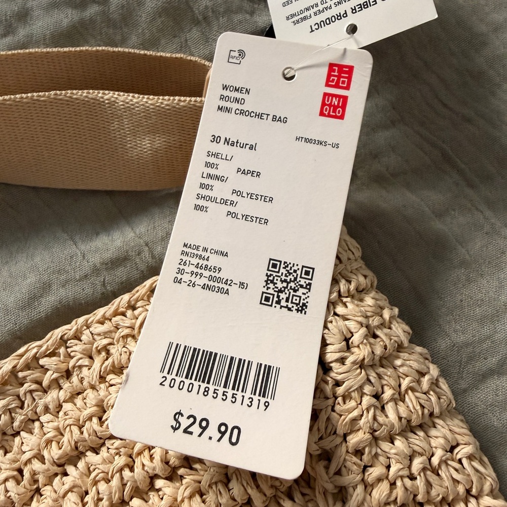 Uniqlo Woven Straw Half-Moon Shoulder Bag in Beige - Picture 2 of 2